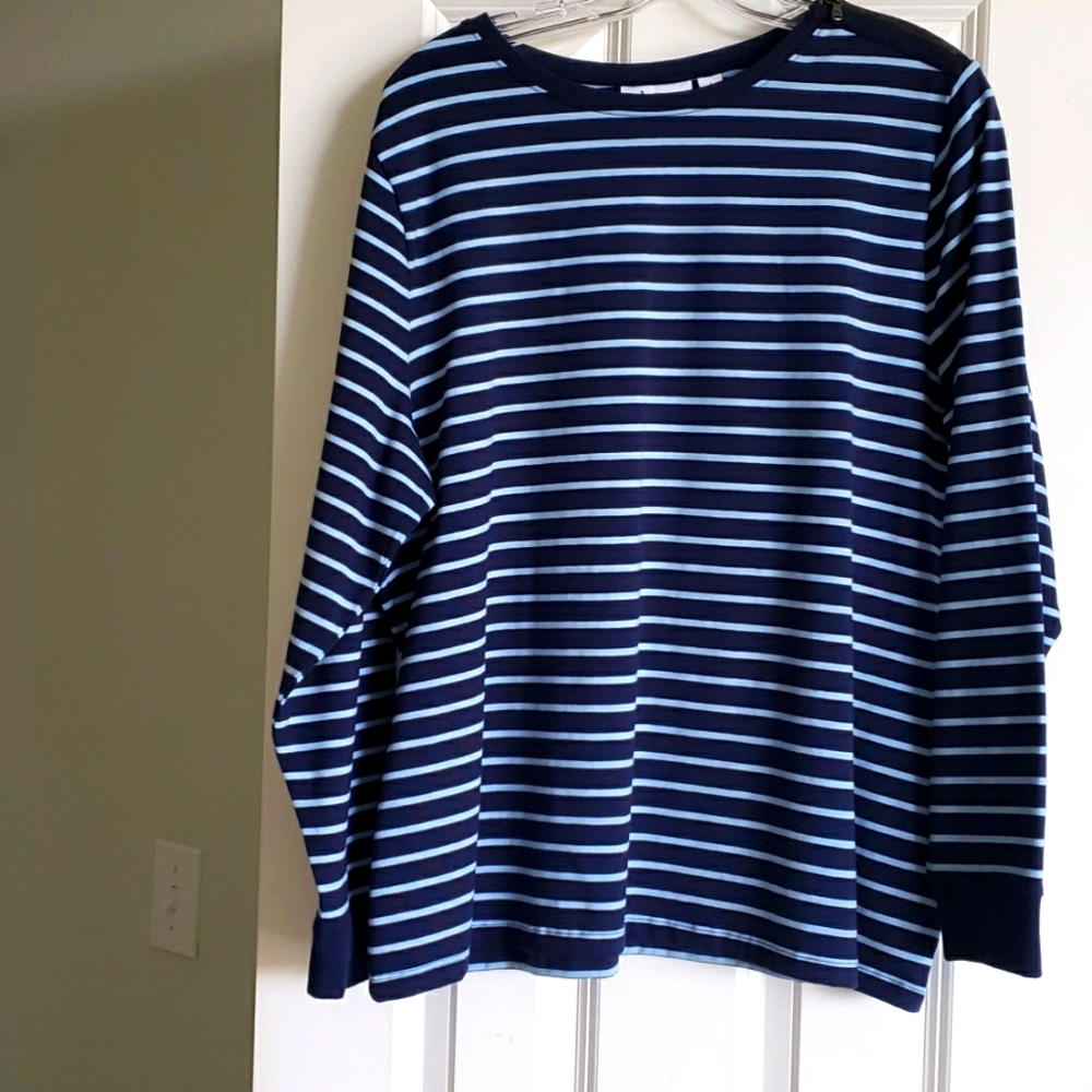 D&Co Size L, pullover blouse, long-sleeved,  Blue Striped